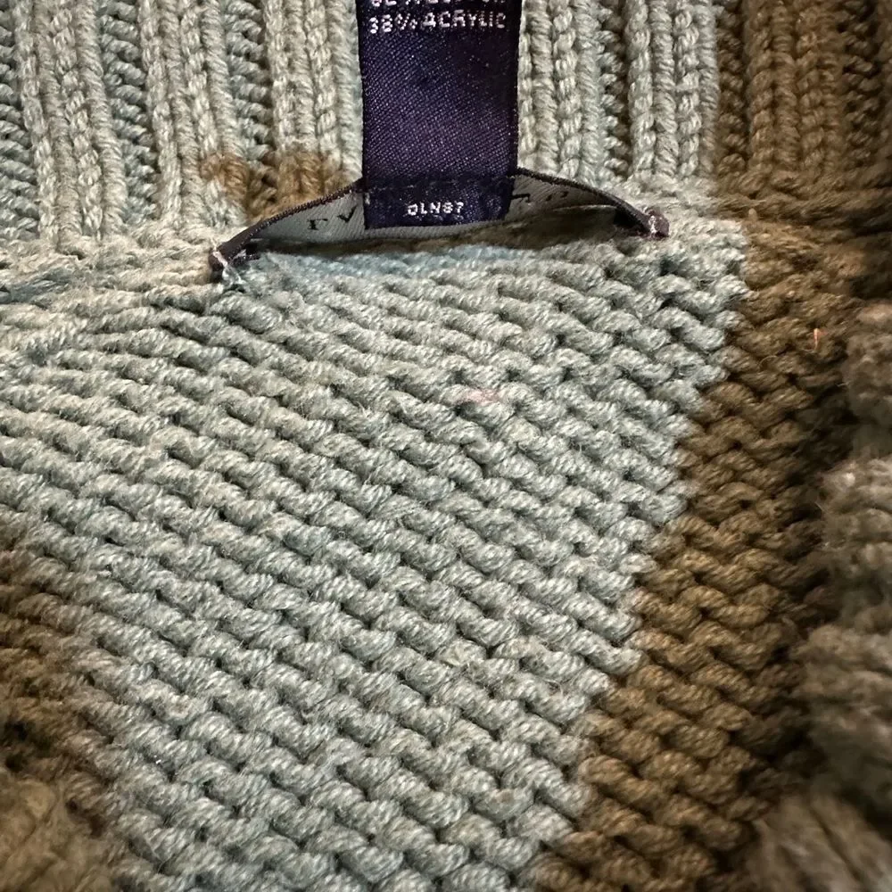 Lands’ End Women’s Cable Knit Sweater with button detail Color Green Size Medium